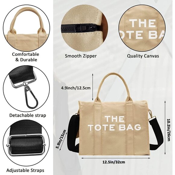 Women Khaki Personalized Canvas with Zipper Top-Handle Crossbody Tote Handbag - Picture 5 of 6